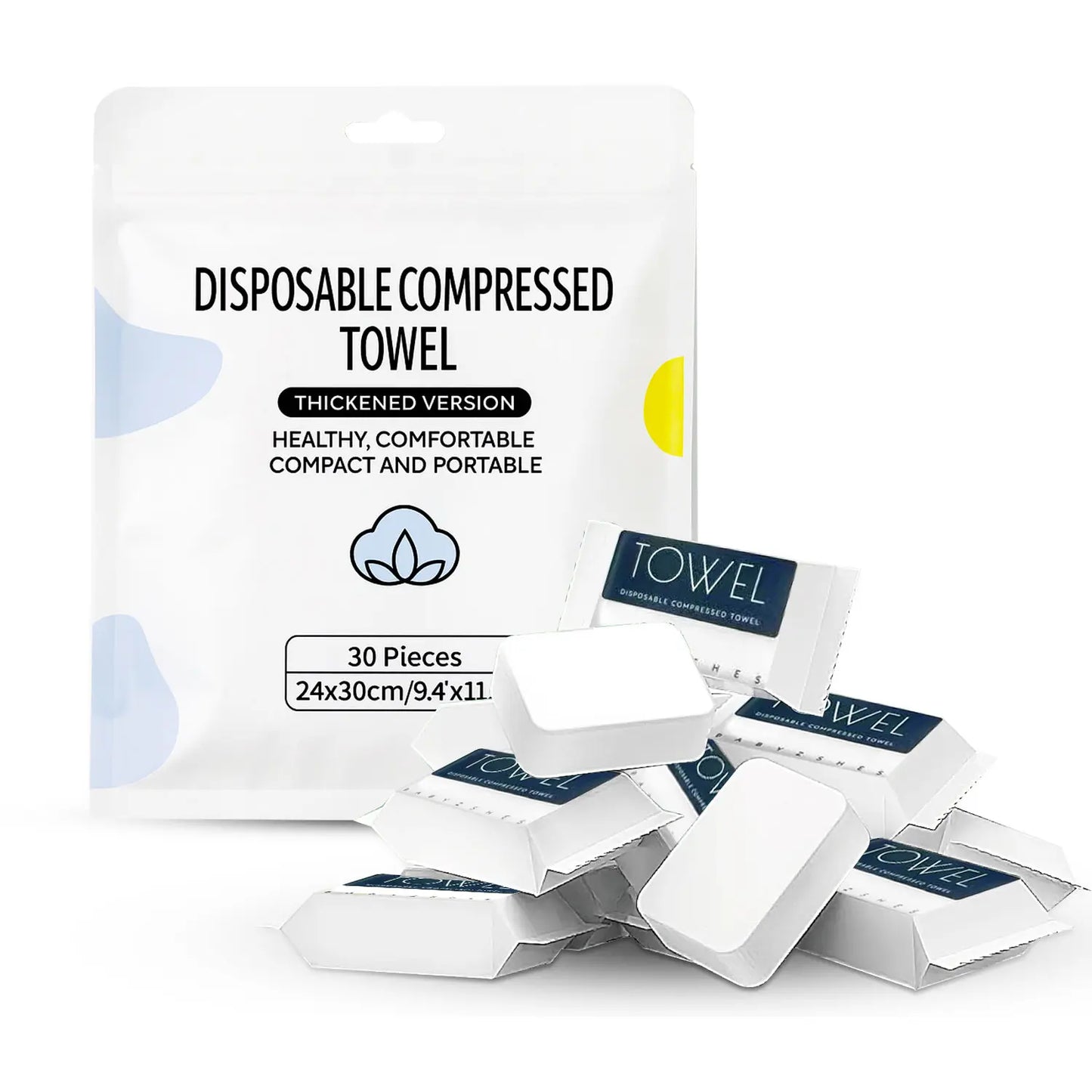 Disposable Compressed Towels 30 Count Portable Travel Towels Expandable Face Towels for Camping Hiking Gym Makeup Removal Individually Compact Tablets