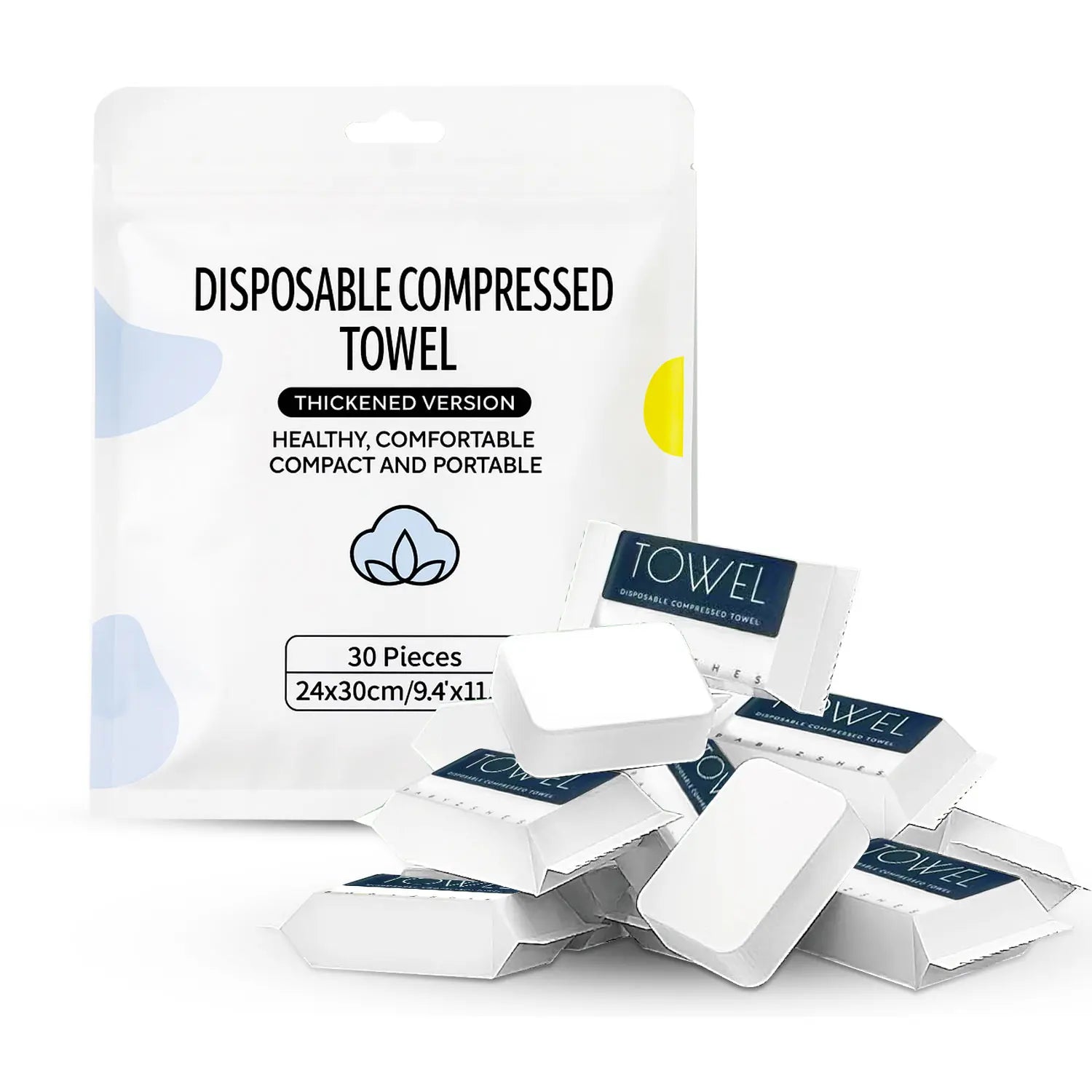 Disposable Compressed Towels 30 Count Portable Travel Towels Expandable Face Towels for Camping Hiking Gym Makeup Removal Individually Compact Tablets