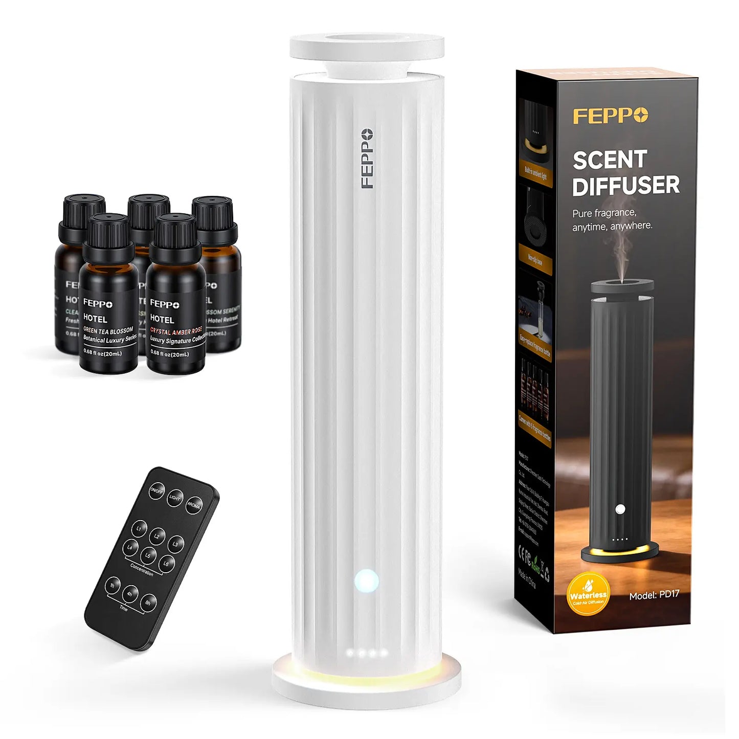 [Mother'S Day Gift] FEPPO Waterless Diffuser - Cold Air Waterless Essential Oil Diffuser Starter Kit with 5X20Ml Ho #Summervibestel Scent Oils, Quiet Smart Scent Diffuser, 6 Intensity, Timer, 1000 Sq. Ft for Home, Office, Hotel, Yoga
