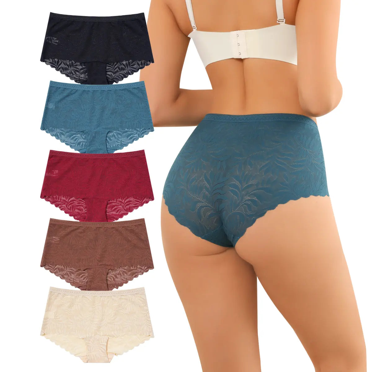 LEVAO High Waist Seamless Lace Panties for Women – Boyshorts No Show Soft Stretch Panties 5 Pack S-XXL