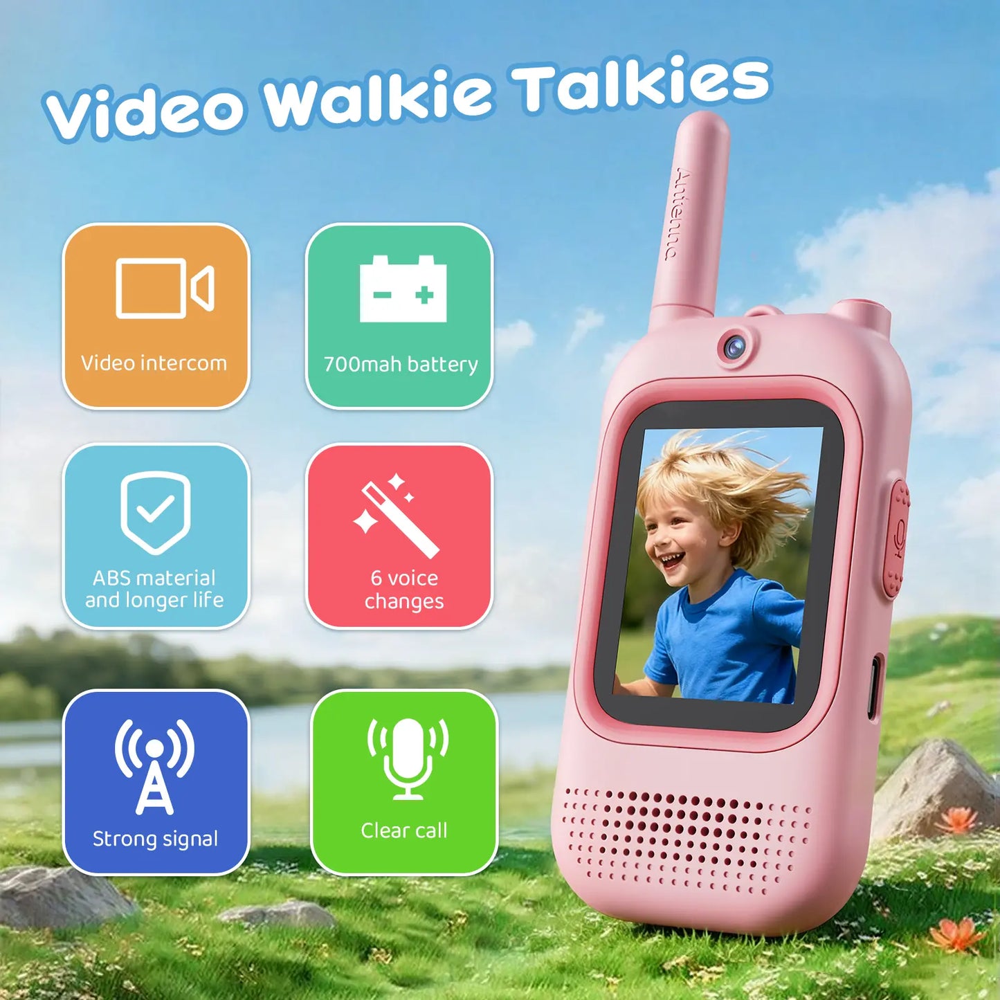 Video Walkie Talkies for Kids - 2 Pack Long Range Walkie Talkie Rechargeable Video Intercom 2 Way Radio for Age 3-12 Boys Girls for Indoor Outdoor Camping (Pink&Blue)