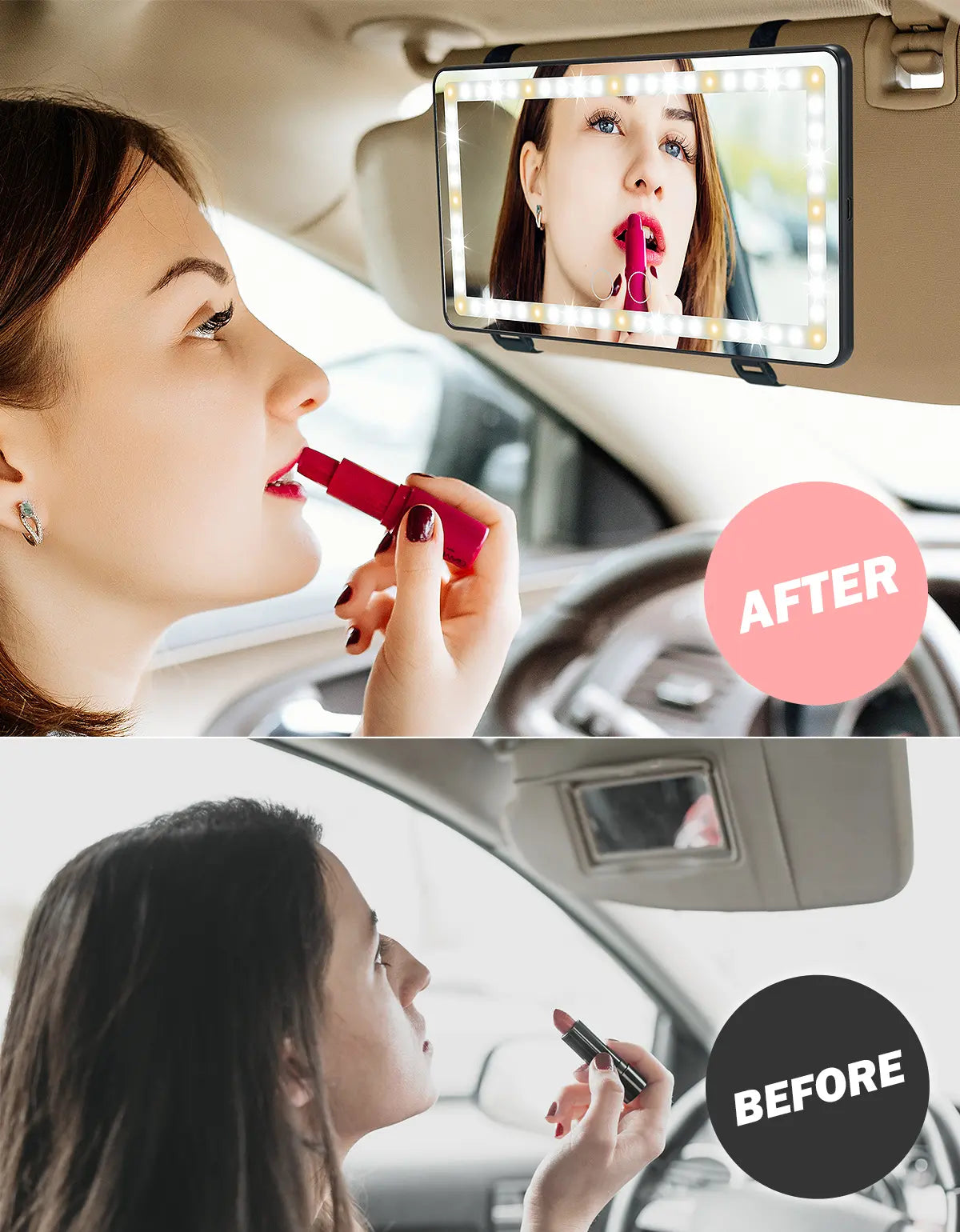 Joytutus Summervibes Car Sun Visor Vanity Mirror with 60 Leds Dimmable Touch Control Rechargeable 50% Brighter 60% More Energy Efficient Universal Fit Batteries Included