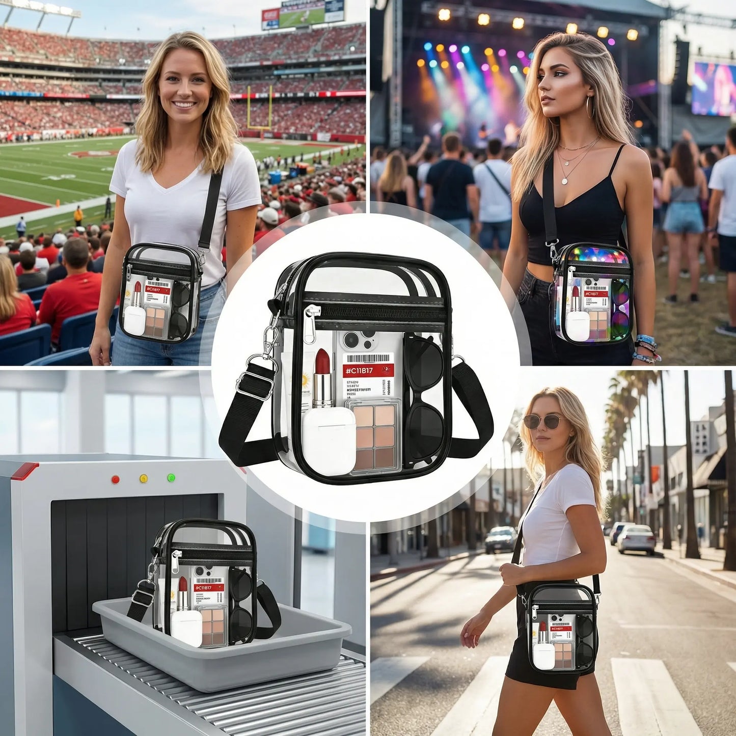 Stadium Approved Clear Crossbody Backpack - Waterproof PVC Transparent Bag with Adjustable Strap for Men & Women, Ideal for Concerts, Sports Events, Festivals, Travel, Swimming & Beach