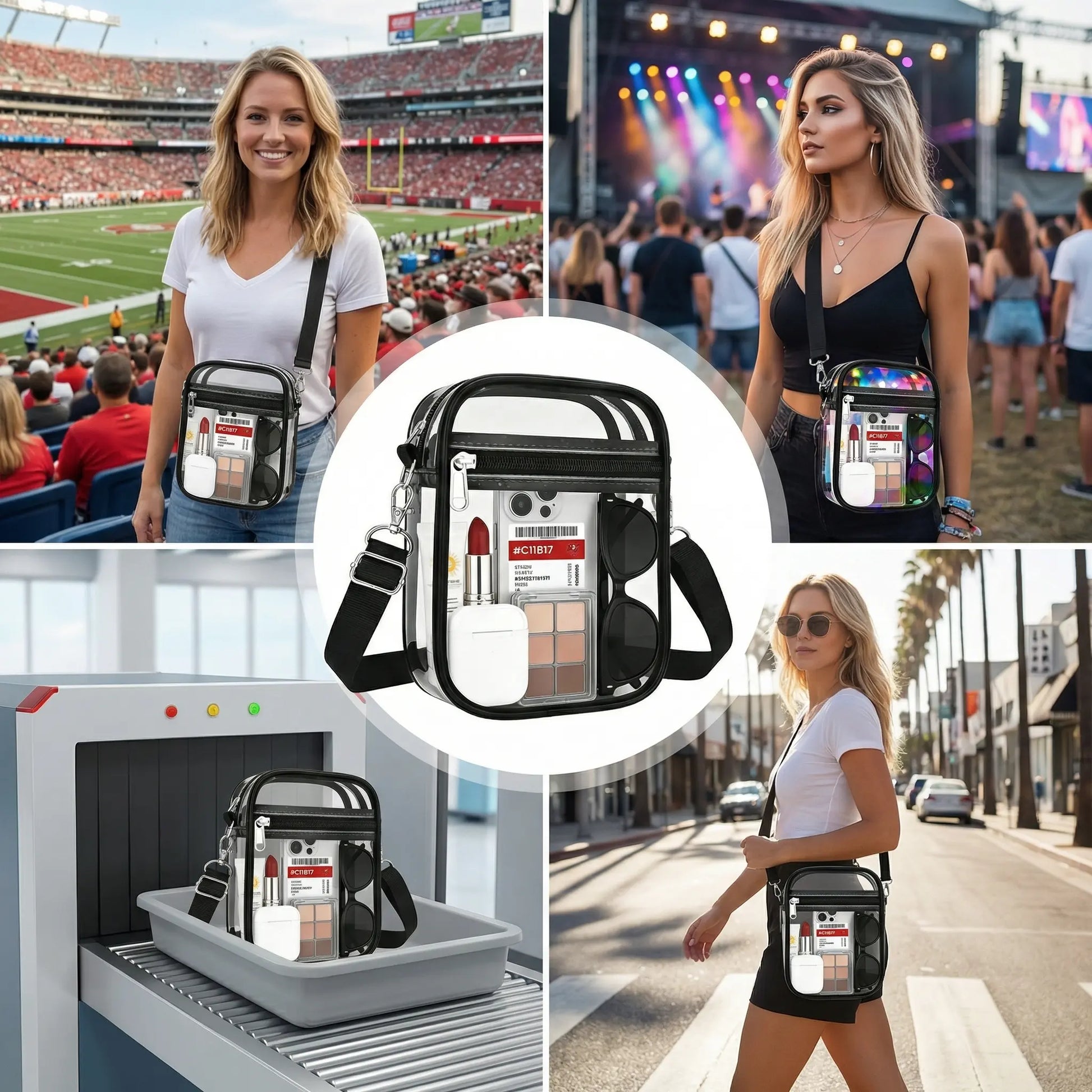 Stadium Approved Clear Crossbody Backpack - Waterproof PVC Transparent Bag with Adjustable Strap for Men & Women, Ideal for Concerts, Sports Events, Festivals, Travel, Swimming & Beach