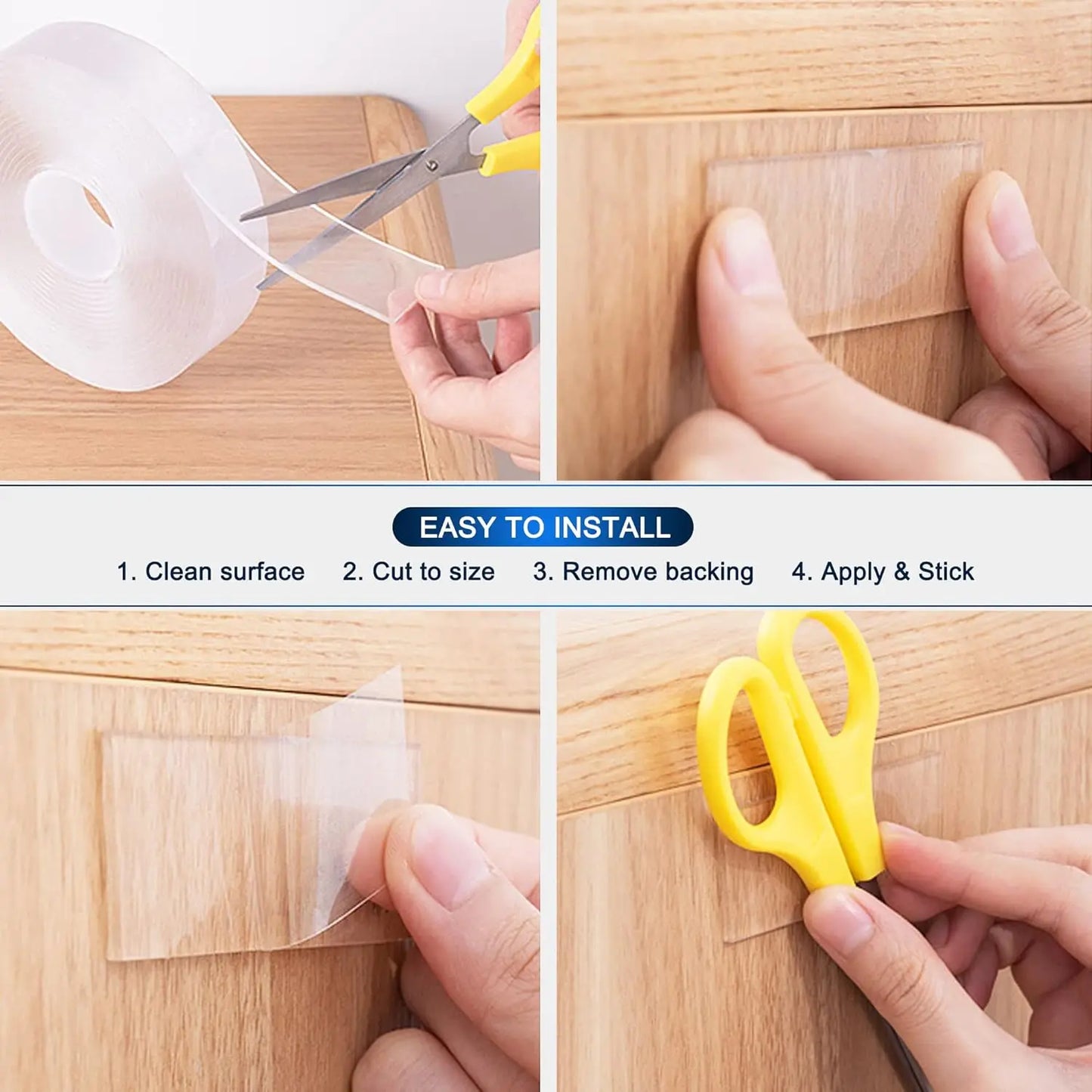 Ultra-Strong Double Sided Adhesive Nano Tape Heavy Duty Transparent Reusable Tapes Heat Resistance for Bathroom Home Decoration Picture Hanging Picture Hanging 10.5FT Traceless Magic Tape