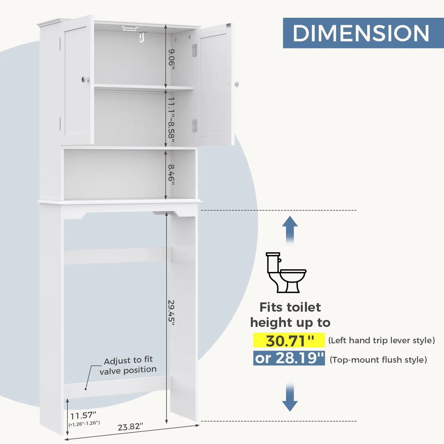 【Mother'Sdaygift】Over the Toilet Storage Cabinet, Bathroom Storage Cabinet over Toilet with Double Doors and Adjustable Shelf, Freestanding Toilet Rack for Bathroom, Black