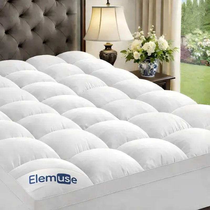 【Tiktok Shop Mother'S Day】Elemuse Extra Thick Mattress Topper for Back Pain, Plush Soft Pillowtop with Elastic Deep Pocket, Cooling down Alternative Filling, Soft Pillow Top for Better Sleep & Back Pain Relief