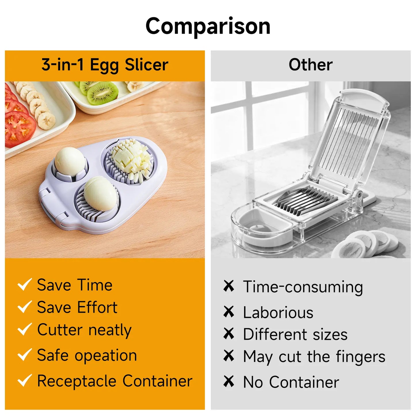 3-In-1 Multifunctional Egg Slicer, Stainless Steel Egg Cutter for Boiled Eggs, Century Eggs, Strawberry and Soft Fruits, Easy Egg Slicer Chopper for Salads, Bento and Kitchen Prep