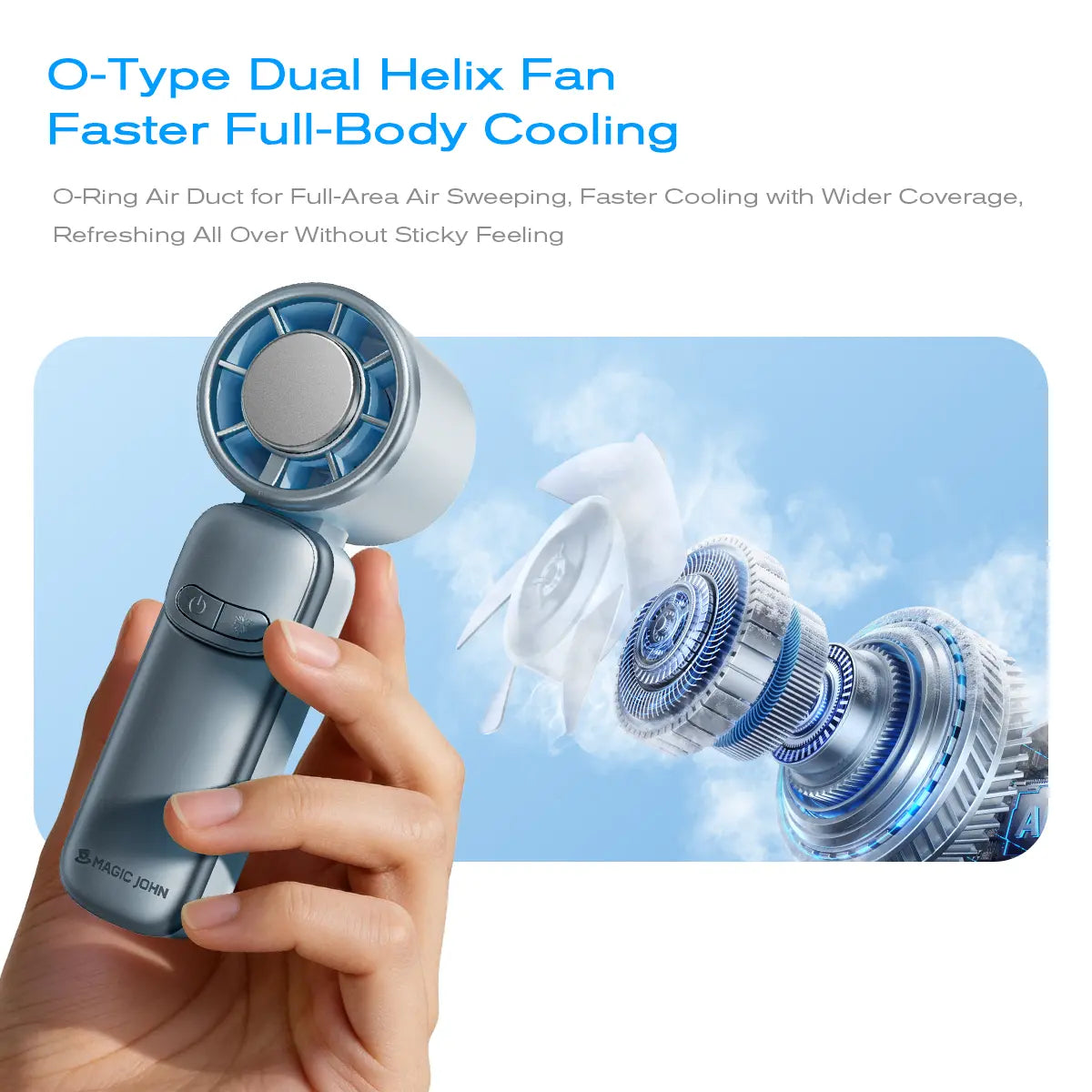 MAGIC JOHN Mini Handheld Cooling Fan – 199-Speed Precision Control, Ice-Cooling Function, LED Display, Pocket-Size Portable Fan for Travel, Summer, Concerts & Commuting