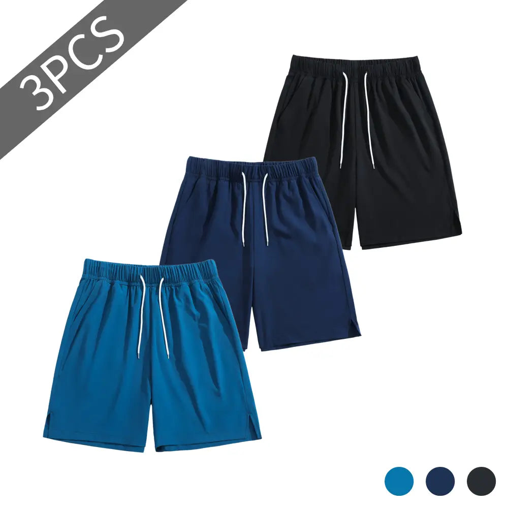 TJL Men'S Performance Focus Fitted Cut Plain Polyester Blend Training Shorts - 3-Pack, Mid Waist, Drawstring Tie, Athletic Look, Vibrant Multi-Color Sets