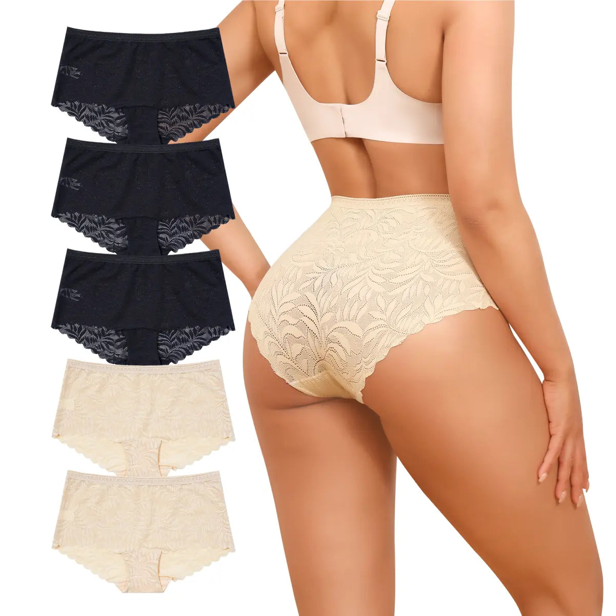 LEVAO High Waist Seamless Lace Panties for Women – Boyshorts No Show Soft Stretch Panties 5 Pack S-XXL