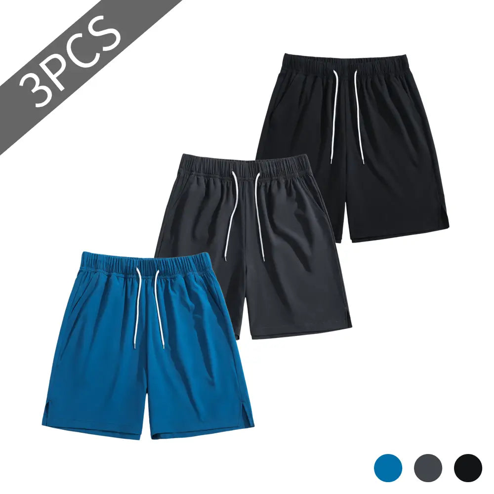 TJL Men'S Performance Focus Fitted Cut Plain Polyester Blend Training Shorts - 3-Pack, Mid Waist, Drawstring Tie, Athletic Look, Vibrant Multi-Color Sets