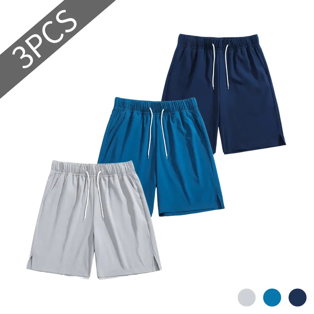 TJL Men'S Performance Focus Fitted Cut Plain Polyester Blend Training Shorts - 3-Pack, Mid Waist, Drawstring Tie, Athletic Look, Vibrant Multi-Color Sets