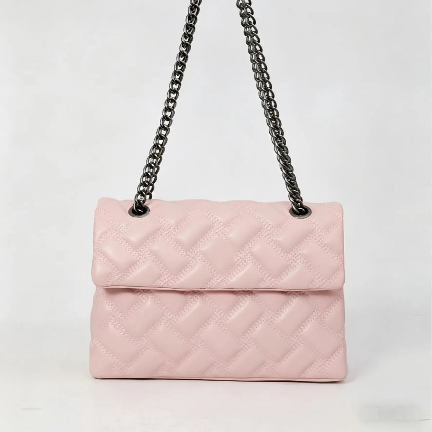 2026 New European Style Chain Messenger Bag, Plaid PU Material, Large Capacity, All Seasons, Perfect for Commuting and Daily Use
