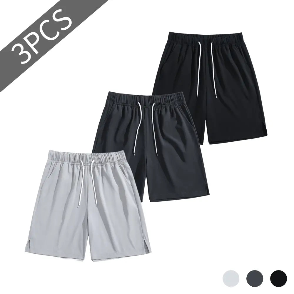 TJL Men'S Performance Focus Fitted Cut Plain Polyester Blend Training Shorts - 3-Pack, Mid Waist, Drawstring Tie, Athletic Look, Vibrant Multi-Color Sets