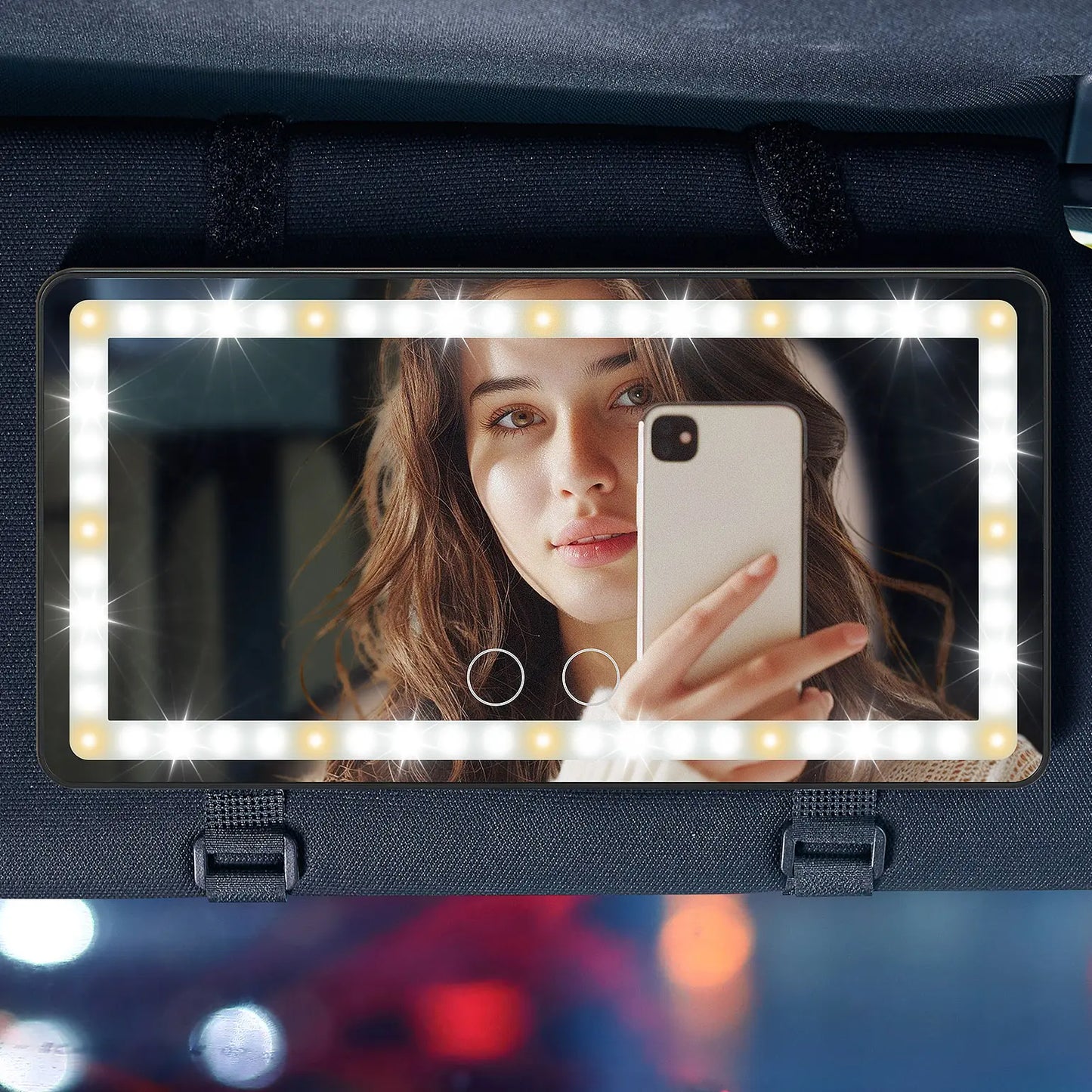 Joytutus Summervibes Car Sun Visor Vanity Mirror with 60 Leds Dimmable Touch Control Rechargeable 50% Brighter 60% More Energy Efficient Universal Fit Batteries Included