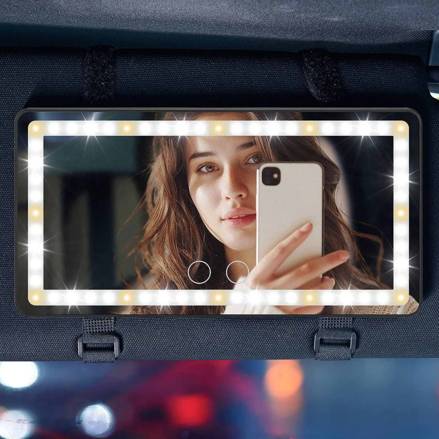 Joytutus Summervibes Car Sun Visor Vanity Mirror with 60 Leds Dimmable Touch Control Rechargeable 50% Brighter 60% More Energy Efficient Universal Fit Batteries Included