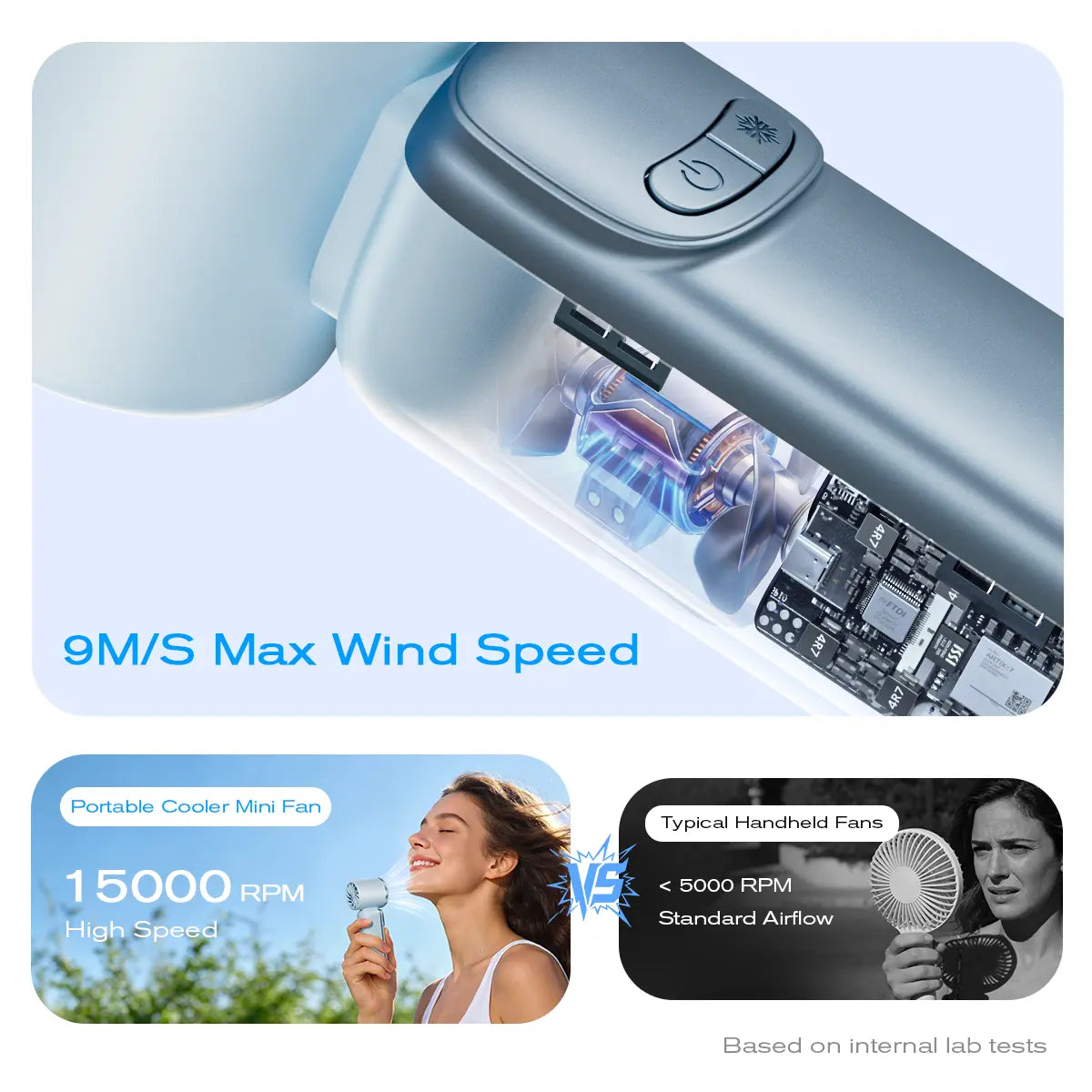 MAGIC JOHN Mini Handheld Cooling Fan – 199-Speed Precision Control, Ice-Cooling Function, LED Display, Pocket-Size Portable Fan for Travel, Summer, Concerts & Commuting