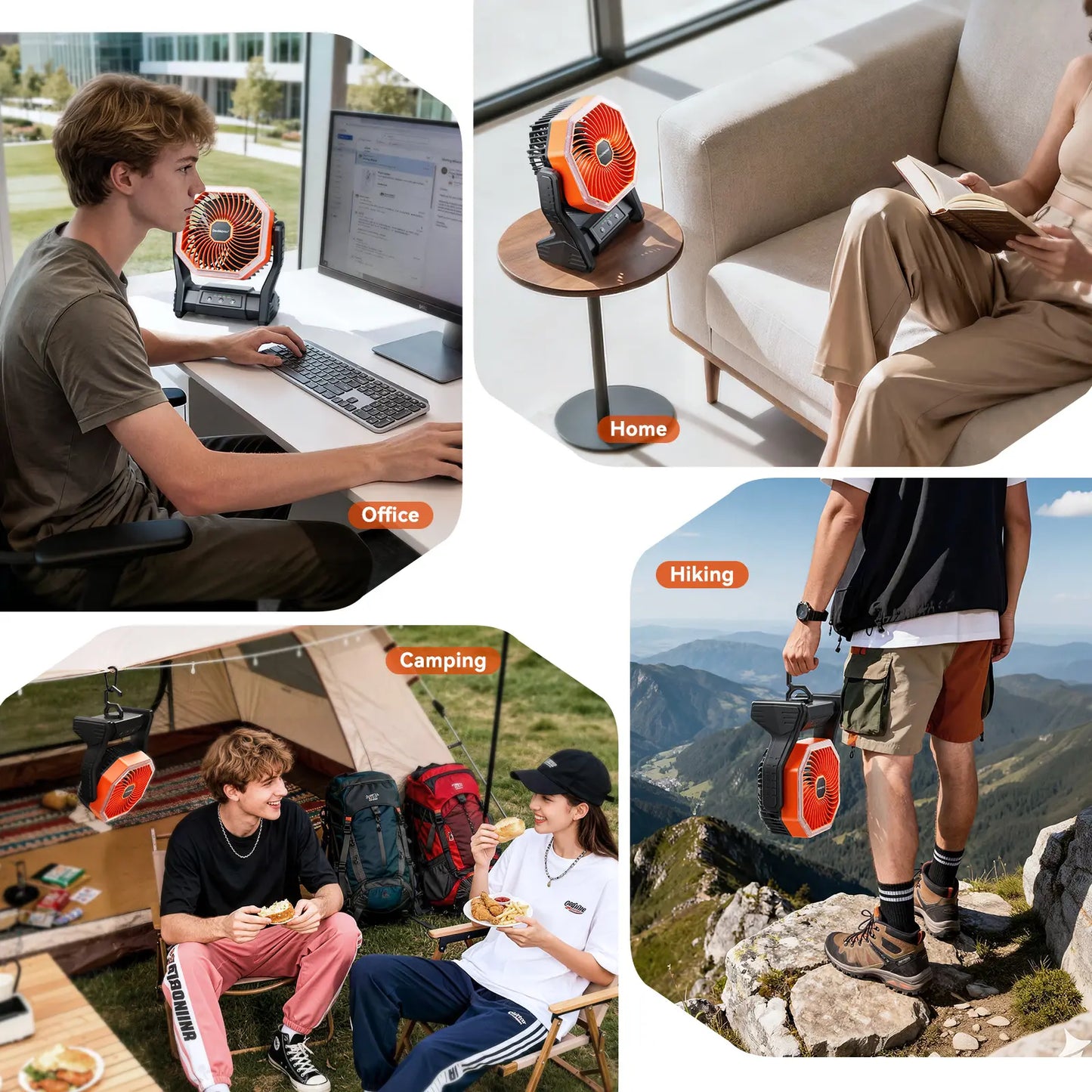 Doublepow 20000Mah Camping Fan with LED Light, Rechargeable Desktop Fan, Tent Fan with Hook, Adjustable 4-Speed Powerful Wind Speed USB Fan, Suitable for Camping Work Site, Hurricane Fishing Office