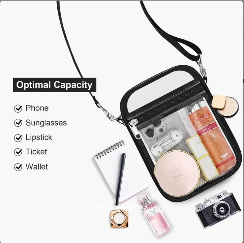 Stadium Approved Clear Crossbody Backpack - Waterproof PVC Transparent Bag with Adjustable Strap for Men & Women, Ideal for Concerts, Sports Events, Festivals, Travel, Swimming & Beach