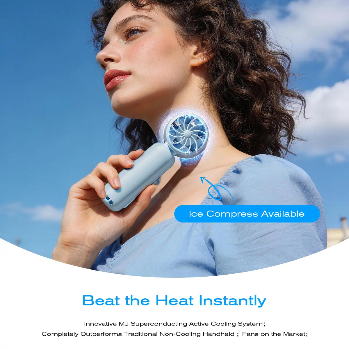 MAGIC JOHN Mini Handheld Cooling Fan – 199-Speed Precision Control, Ice-Cooling Function, LED Display, Pocket-Size Portable Fan for Travel, Summer, Concerts & Commuting