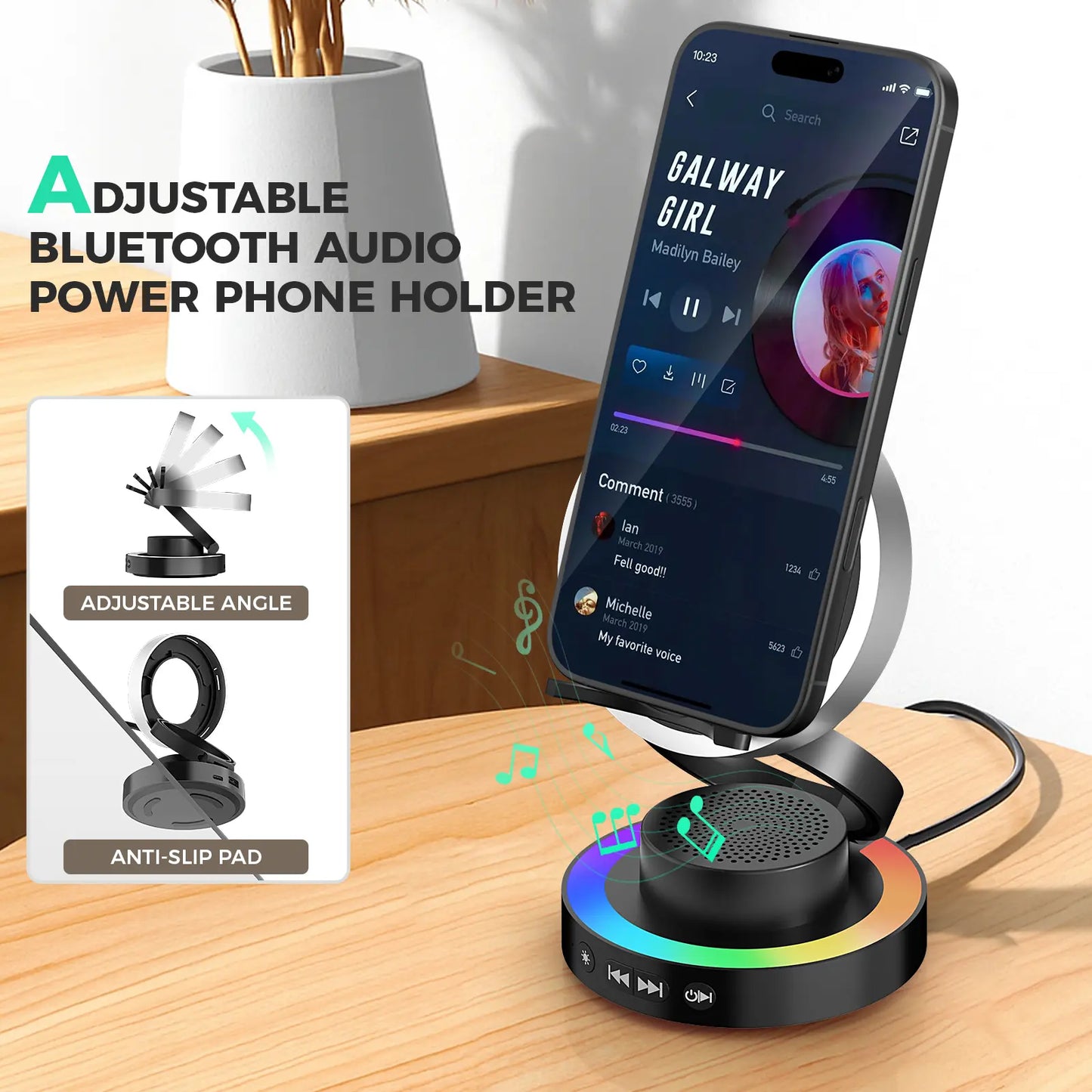 Wireless Speaker Phone Stand with BT Speaker Power Bank RGB Light Foldable for All Phones Bluetooth 5.3 Technology Adjustable Stand Vibrant Ambient Lighting Perfect Gift Choice Tiktokshopspringglowup