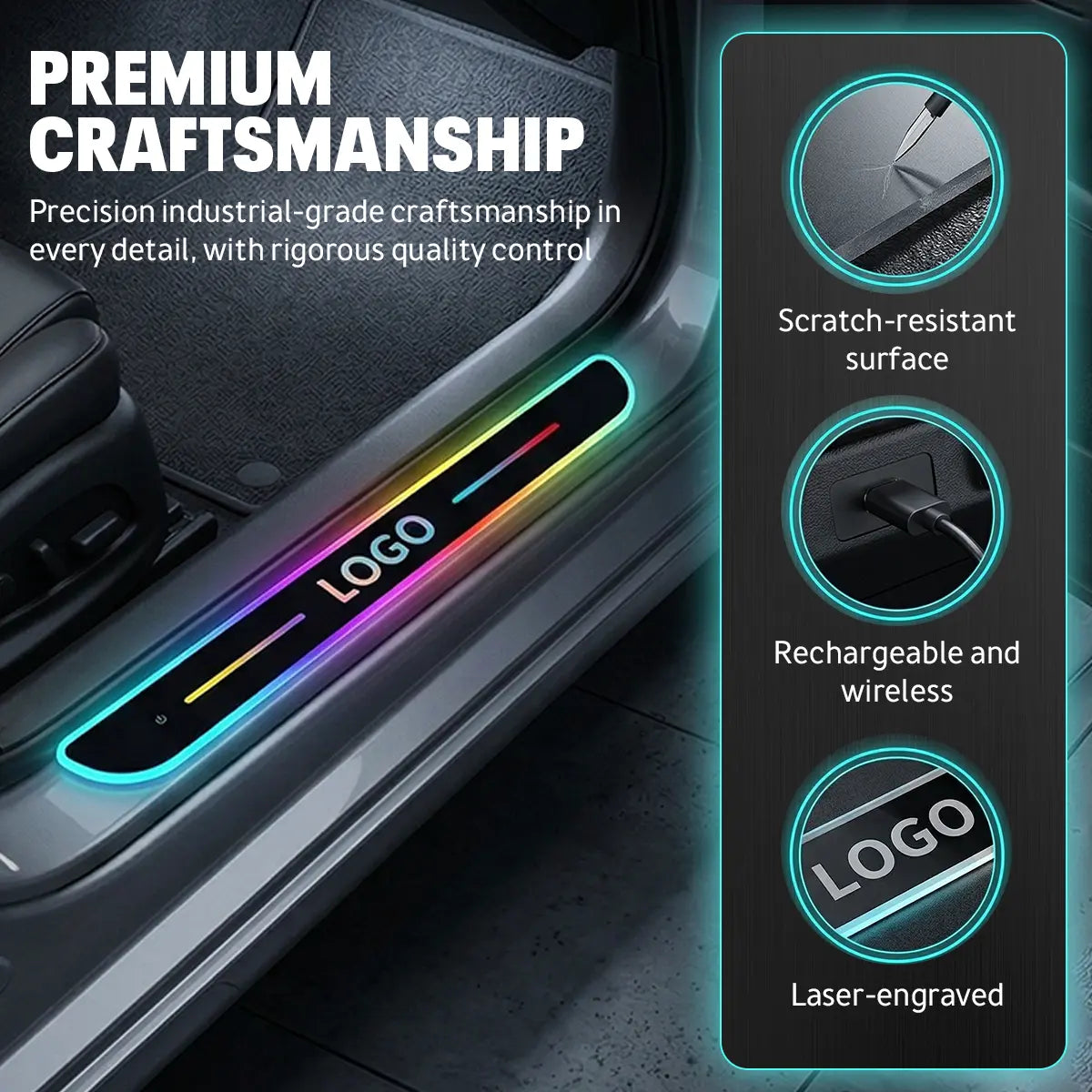 4PCS Magnetic LED Car Door Sill Welcome Light | RGB Sensor Activated Step Lamp for All Vehicles | Wireless USB Charging Interior Decorative Pedal | Easy Install Welcome Ghost Shadow Tube Tail Lights Tacoma Headlight Fuse Flexible Rechargeable Trailer