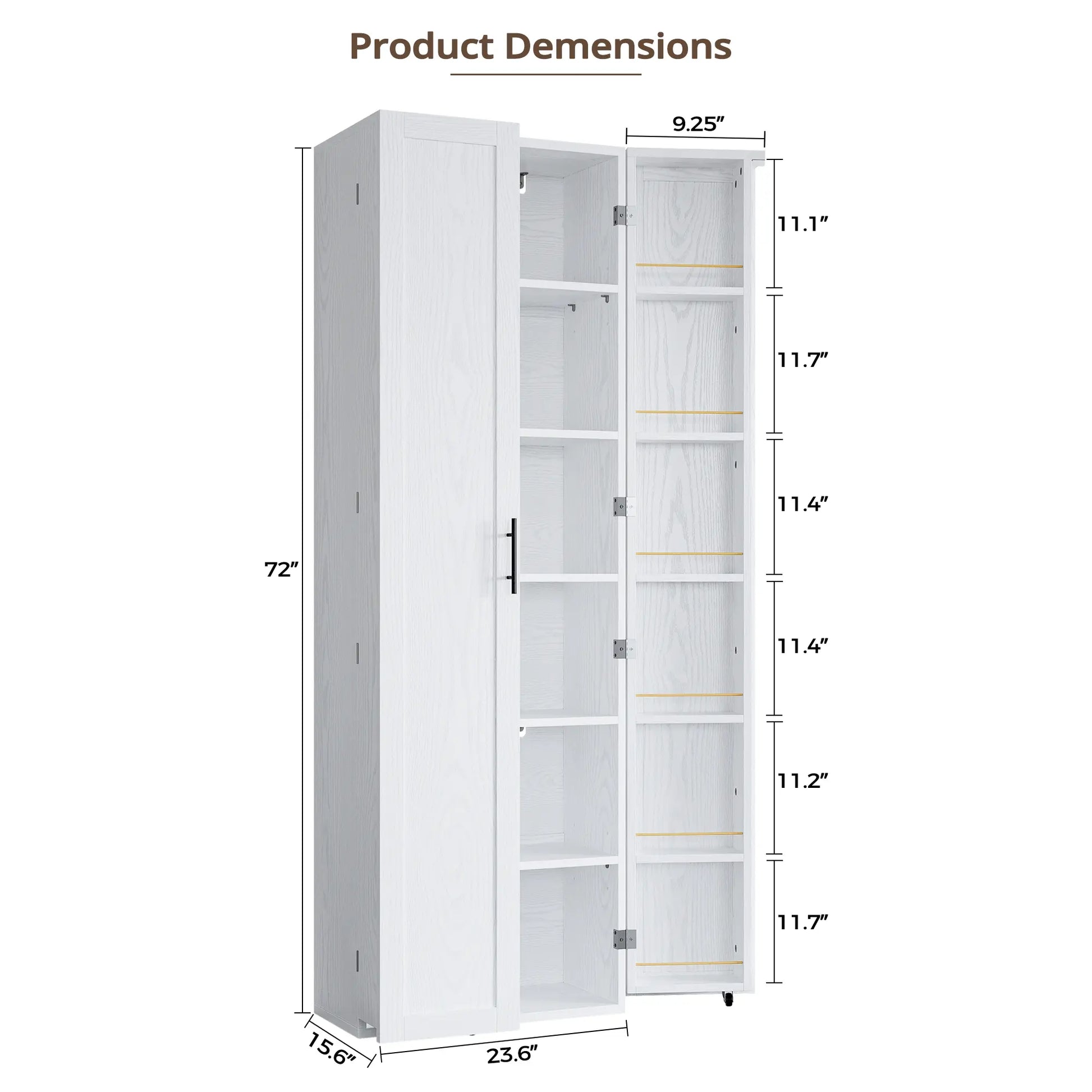 IRONCK 72" Freestanding Kitchen Pantry Storage Cabinet, Cupboard with 2 Doors & 12 Hanging Shelves for Storage Organization in Dining Room, Living Room