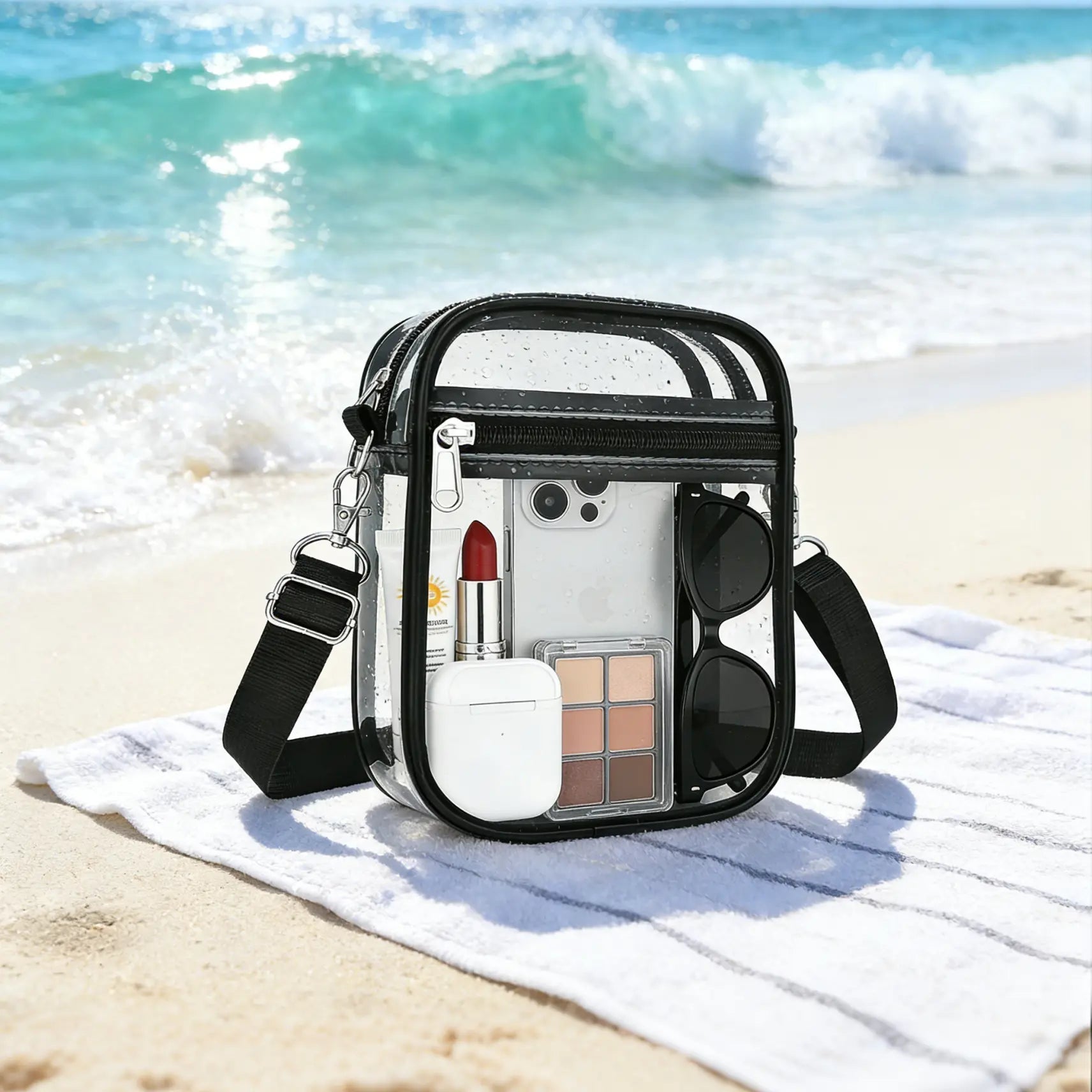 Stadium Approved Clear Crossbody Backpack - Waterproof PVC Transparent Bag with Adjustable Strap for Men & Women, Ideal for Concerts, Sports Events, Festivals, Travel, Swimming & Beach