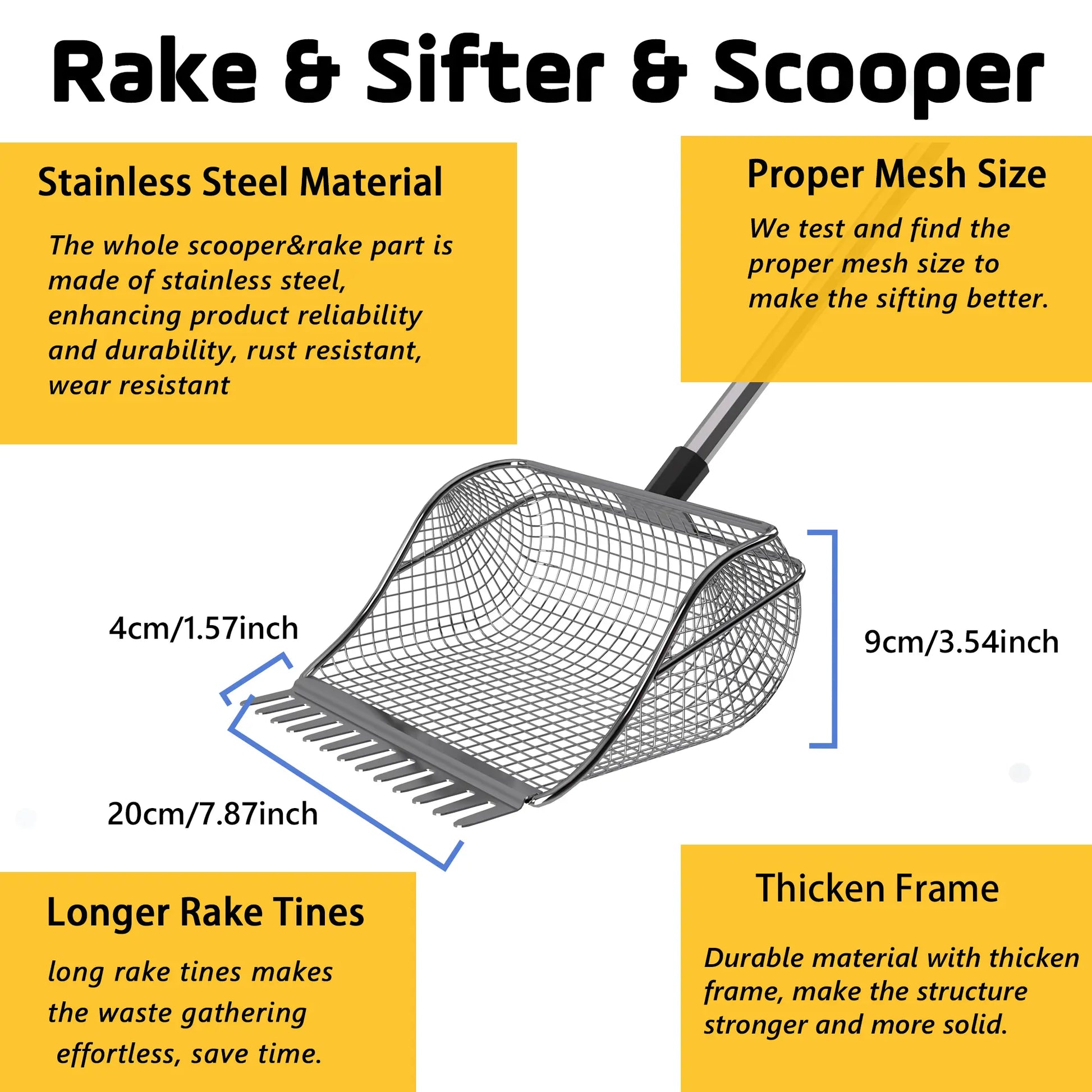 Chicken Poop Scooper, Rake&Scoop 2-In-1,Adjustable Telescopic Less Weight Handle,Sifting Shovel Litter Scooper for Chick Poultry Waste Clean at Coop Home Backyard Farm