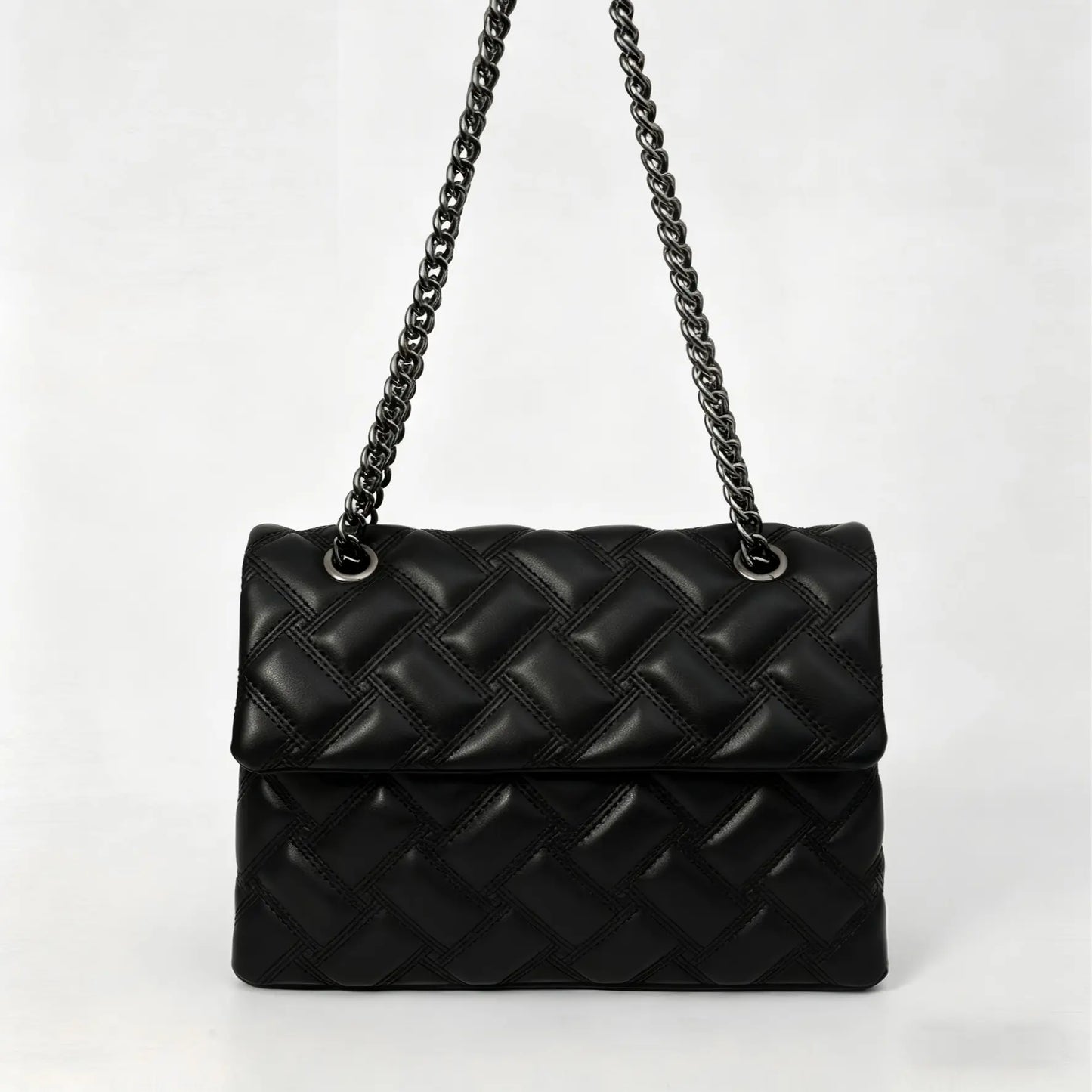 2026 New European Style Chain Messenger Bag, Plaid PU Material, Large Capacity, All Seasons, Perfect for Commuting and Daily Use