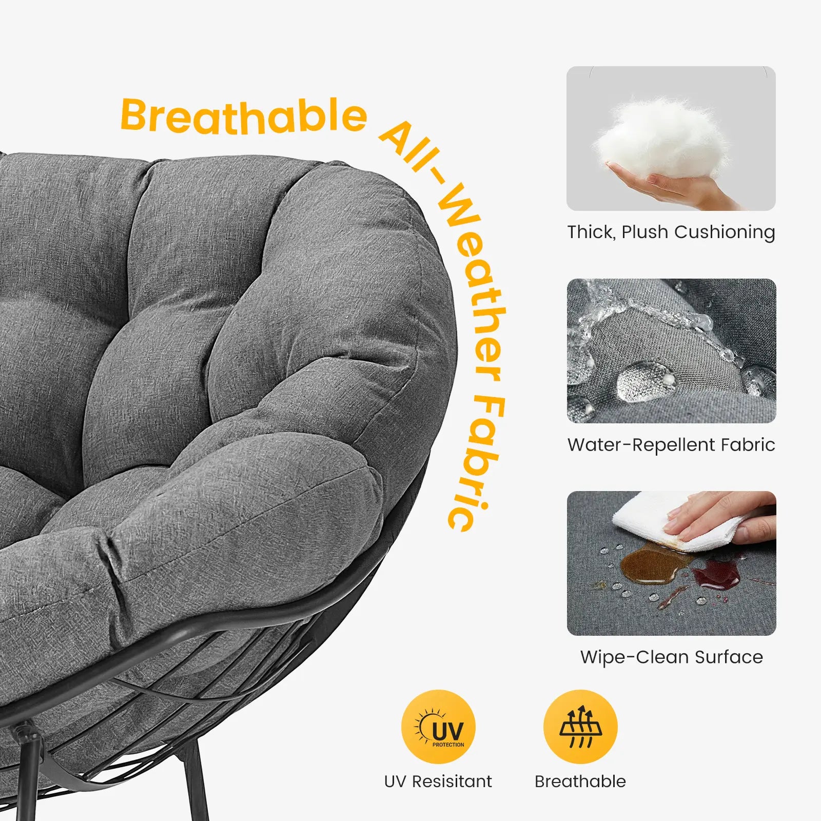 Heavy Duty Outdoor Rocking Chair with Cushion, Oversized Egg Lounge, 450 Lbs All-Weather Glider for Patio, Garden, Living Room