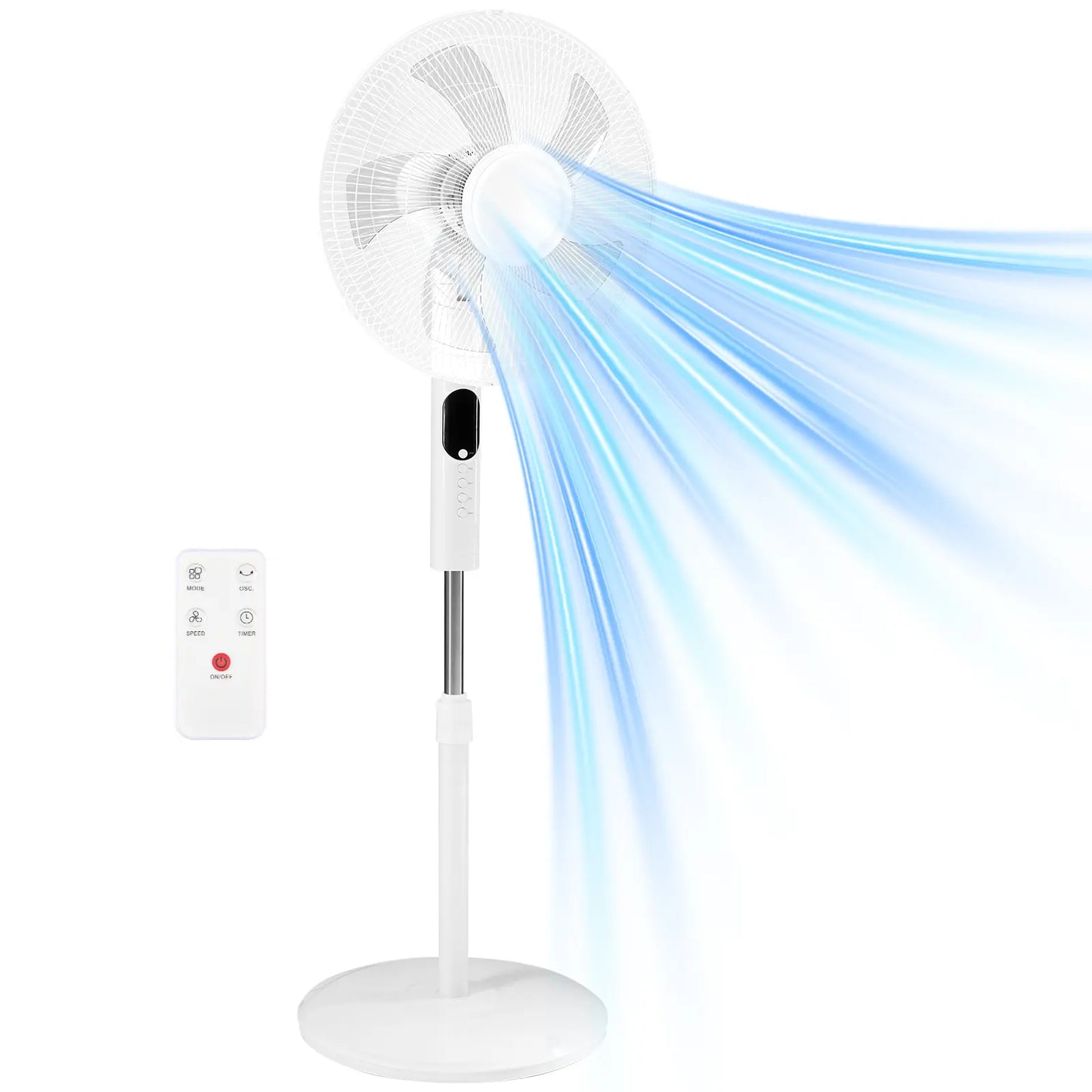 Pedestal Fan with Remote for Bedroom, Living Room, Office, Adjustable Height, 3 Speeds, 3 Modes, Timer, Tilt Head