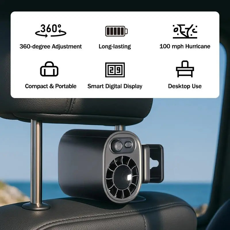 Summervibes JOYTUTUS 2026 Car Clip on Fan with LED Display - 360° Rotation, 100 Speeds Adjustable, USB Rechargeable Personal Summer Clip Fan, 3Hr 1800Mah Battery, Wide Clamp for Car Sun Visor, Car Back Seat, Baby Stroller, Desktop & Multiple Scenes