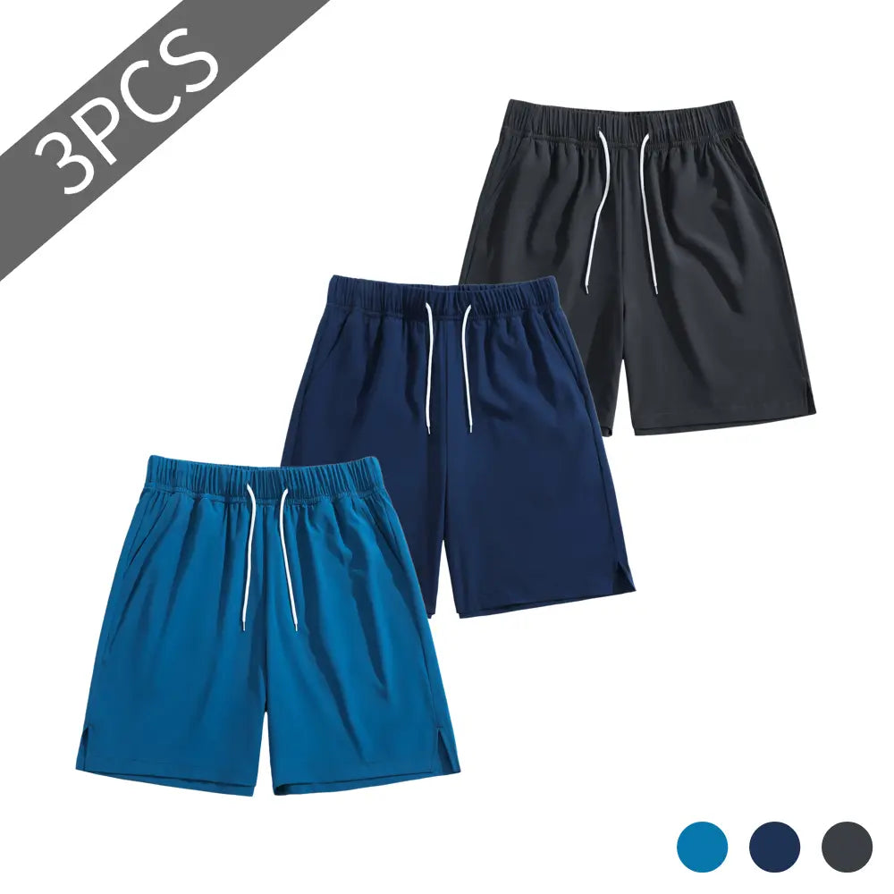 TJL Men'S Performance Focus Fitted Cut Plain Polyester Blend Training Shorts - 3-Pack, Mid Waist, Drawstring Tie, Athletic Look, Vibrant Multi-Color Sets