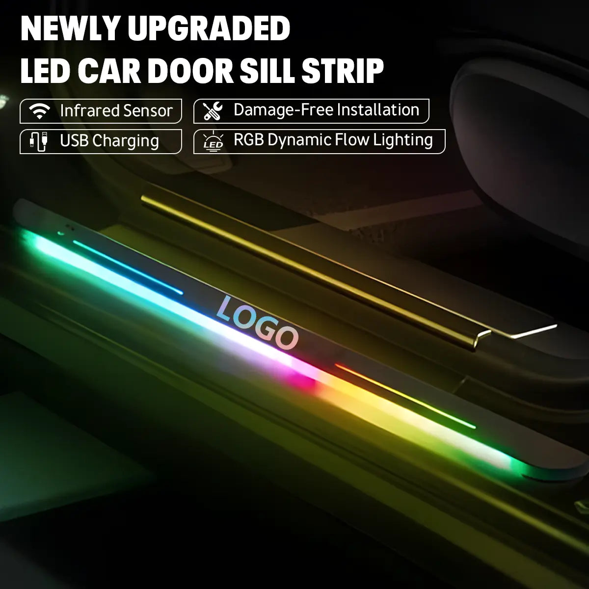 4PCS Magnetic LED Car Door Sill Welcome Light | RGB Sensor Activated Step Lamp for All Vehicles | Wireless USB Charging Interior Decorative Pedal | Easy Install Welcome Ghost Shadow Tube Tail Lights Tacoma Headlight Fuse Flexible Rechargeable Trailer