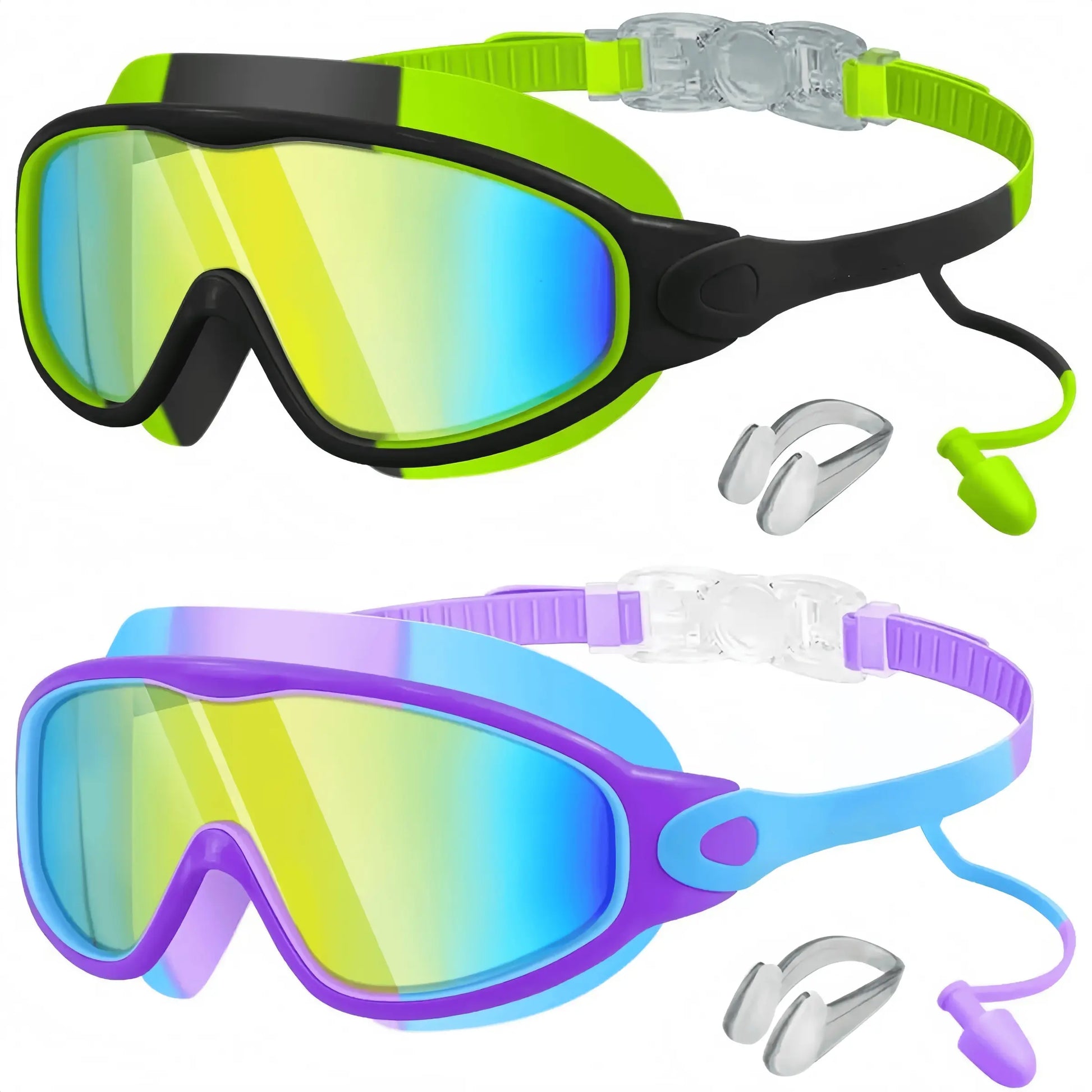 Kids' Snorkeling Mask with Earplugs & Nose Clip, Anti-Fog UV Waterproof Swim Goggles for Ages 5-14, Comfortable Silicone Frame for Safe Diving, UV Swimming Goggles, Swimming Accessories