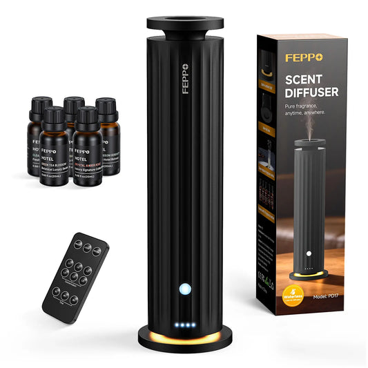[Mother'S Day Gift] FEPPO Waterless Diffuser - Cold Air Waterless Essential Oil Diffuser Starter Kit with 5X20Ml Ho #Summervibestel Scent Oils, Quiet Smart Scent Diffuser, 6 Intensity, Timer, 1000 Sq. Ft for Home, Office, Hotel, Yoga