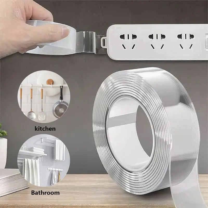 Ultra-Strong Double Sided Adhesive Nano Tape Heavy Duty Transparent Reusable Tapes Heat Resistance for Bathroom Home Decoration Picture Hanging Picture Hanging 10.5FT Traceless Magic Tape