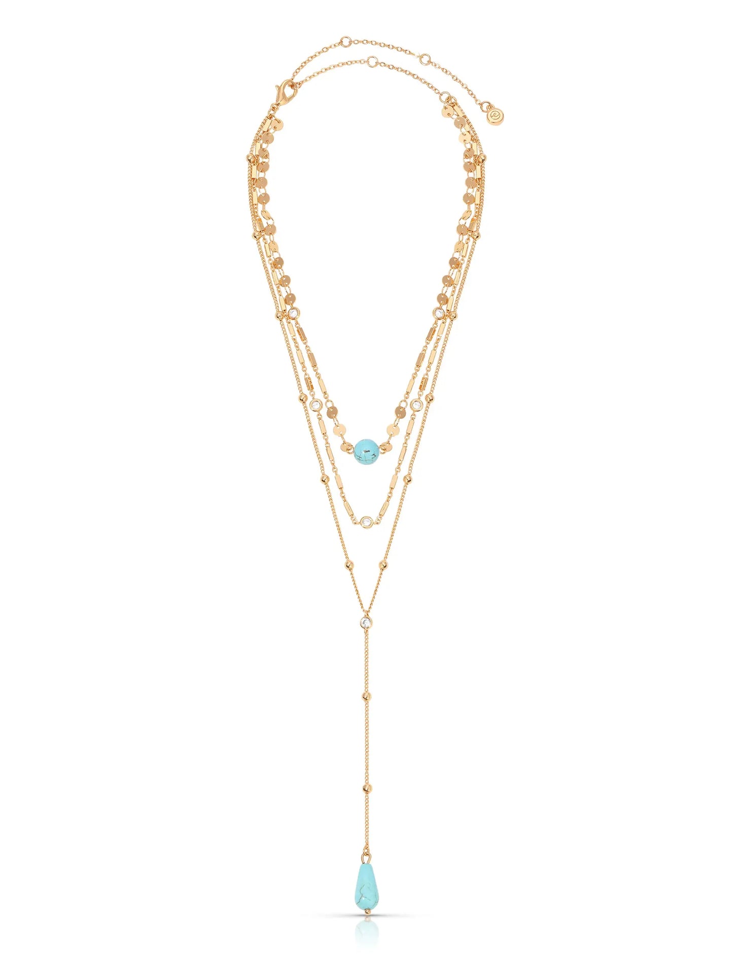 Ettika Forever Falling Turquoise Lariat Necklace with Turquoise Pendant and Gold Chain