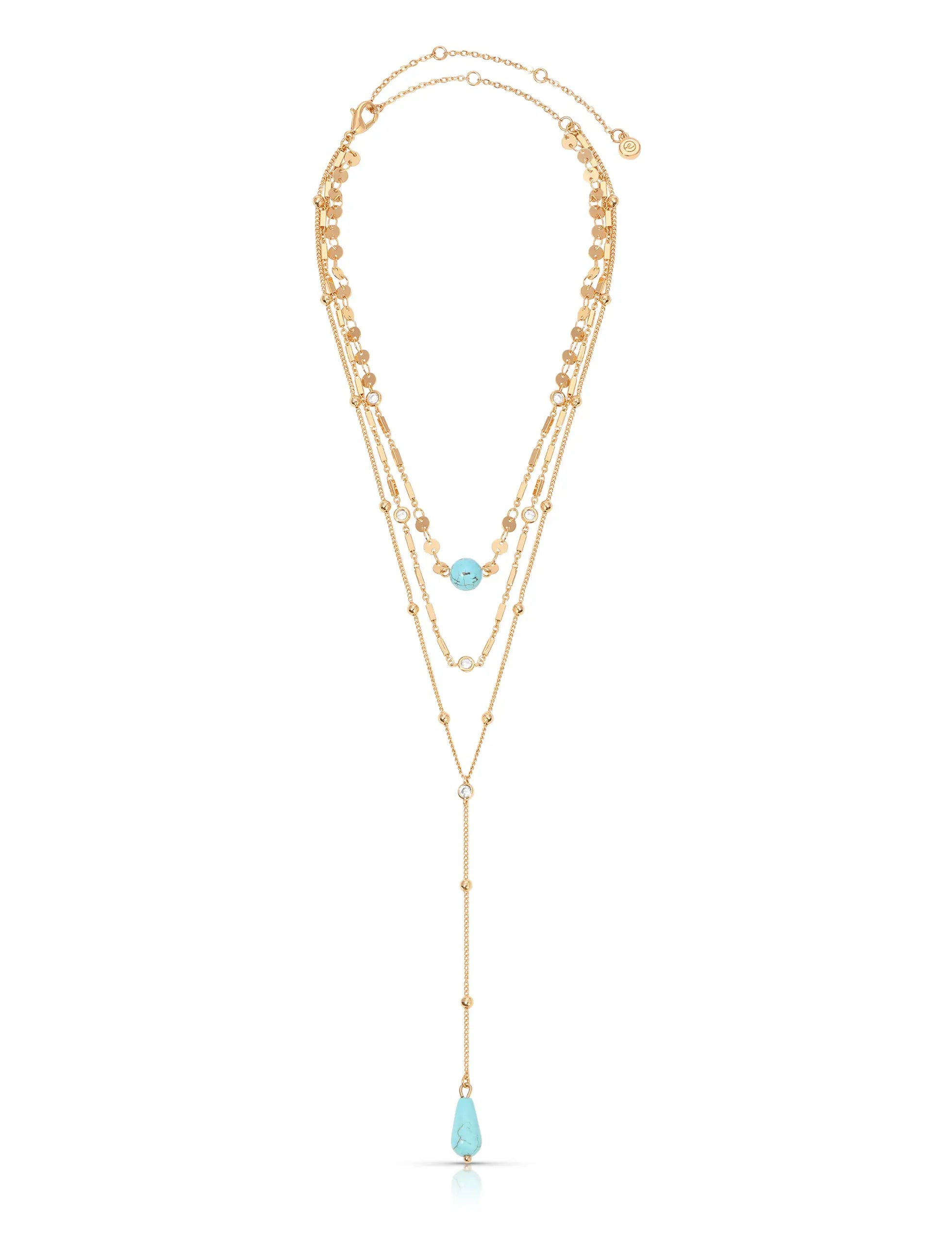 Ettika Forever Falling Turquoise Lariat Necklace with Turquoise Pendant and Gold Chain