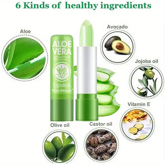 2Pcs Long-Lasting Moisturizing Aloe Vera Lipstick, This Color-Changing Lipstick Contains Natural Aloe Vera Extract, Is Waterproof, Moisture-Proof, and Long-Lasting. It'S Transfer-Proof and Suitable for Pregnant Women and Those with Sensitive Skin.