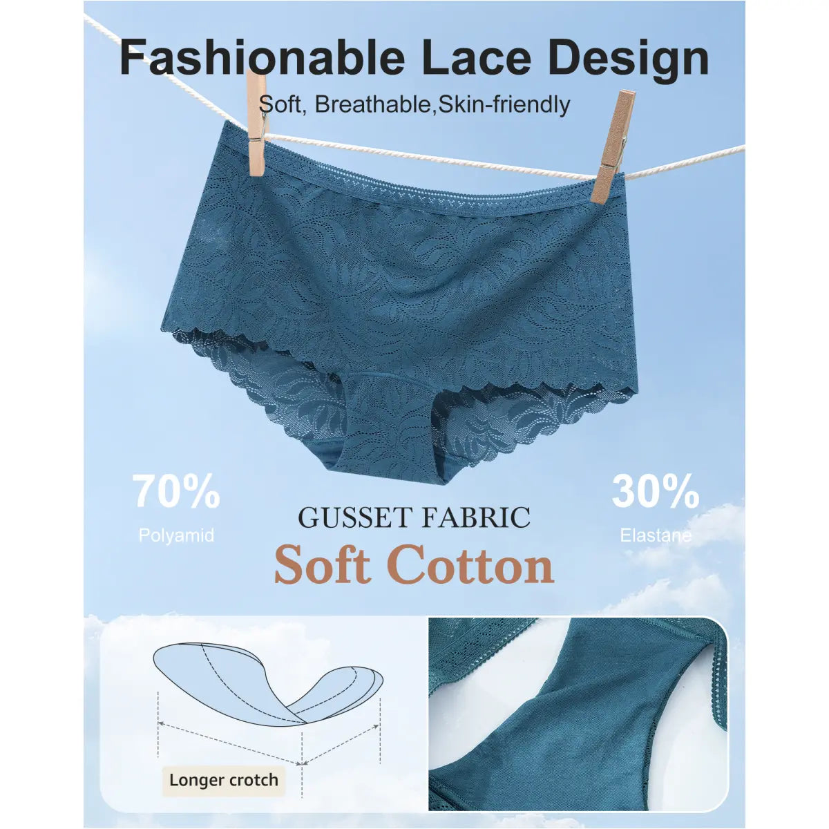 LEVAO High Waist Seamless Lace Panties for Women – Boyshorts No Show Soft Stretch Panties 5 Pack S-XXL