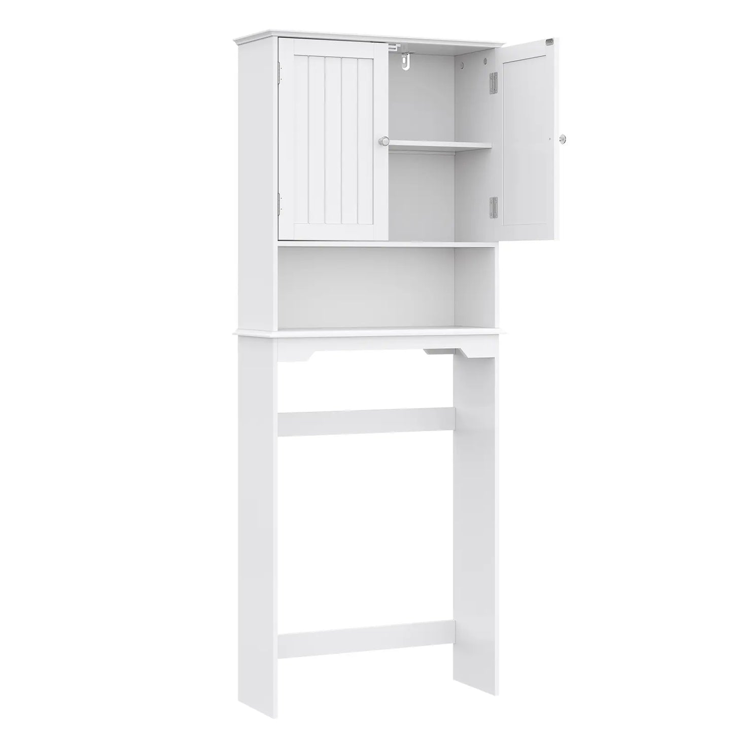 【Mother'Sdaygift】Over the Toilet Storage Cabinet, Bathroom Storage Cabinet over Toilet with Double Doors and Adjustable Shelf, Freestanding Toilet Rack for Bathroom, Black
