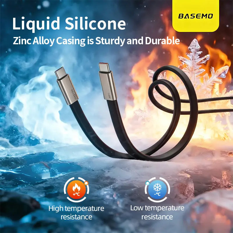 [March Warranty] Basemo New Upgraded 240W Super-Fast Charger with Detachable 2-In-1 360° Invisible Stand, Zinc Alloy & Silicone Type-C 1.5Rice Cable – Ideal for Gaming, Office, Car Use, and Travel – Compatible with Apple and Samsung Devices