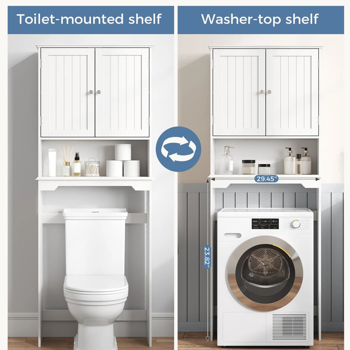 【Mother'Sdaygift】Over the Toilet Storage Cabinet, Bathroom Storage Cabinet over Toilet with Double Doors and Adjustable Shelf, Freestanding Toilet Rack for Bathroom, Black