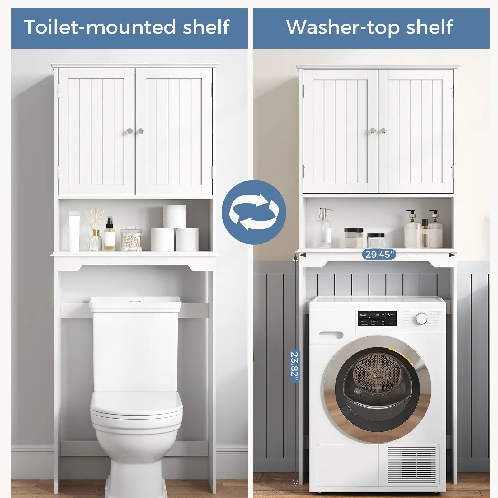 【Mother'Sdaygift】Over the Toilet Storage Cabinet, Bathroom Storage Cabinet over Toilet with Double Doors and Adjustable Shelf, Freestanding Toilet Rack for Bathroom, Black