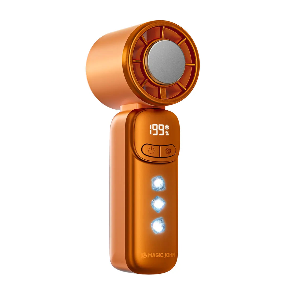 MAGIC JOHN Mini Handheld Cooling Fan – 199-Speed Precision Control, Ice-Cooling Function, LED Display, Pocket-Size Portable Fan for Travel, Summer, Concerts & Commuting