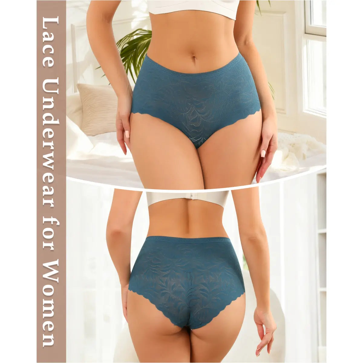 LEVAO High Waist Seamless Lace Panties for Women – Boyshorts No Show Soft Stretch Panties 5 Pack S-XXL