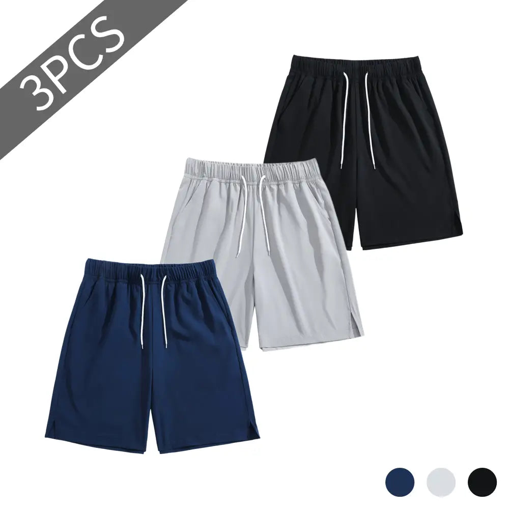 TJL Men'S Performance Focus Fitted Cut Plain Polyester Blend Training Shorts - 3-Pack, Mid Waist, Drawstring Tie, Athletic Look, Vibrant Multi-Color Sets